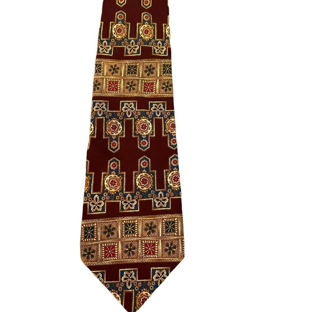 Metropolitan Museum of Art Silk Tie Burgundy + Gold + Blue Medallions